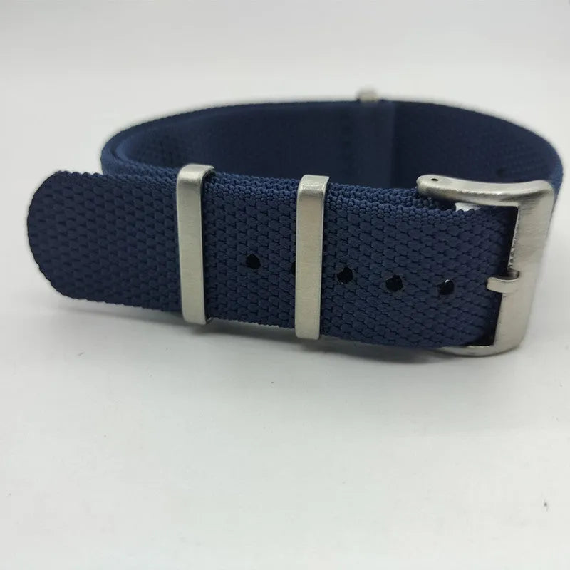 Nylon quick-release watch strap in army green colour showing integrated spring bars