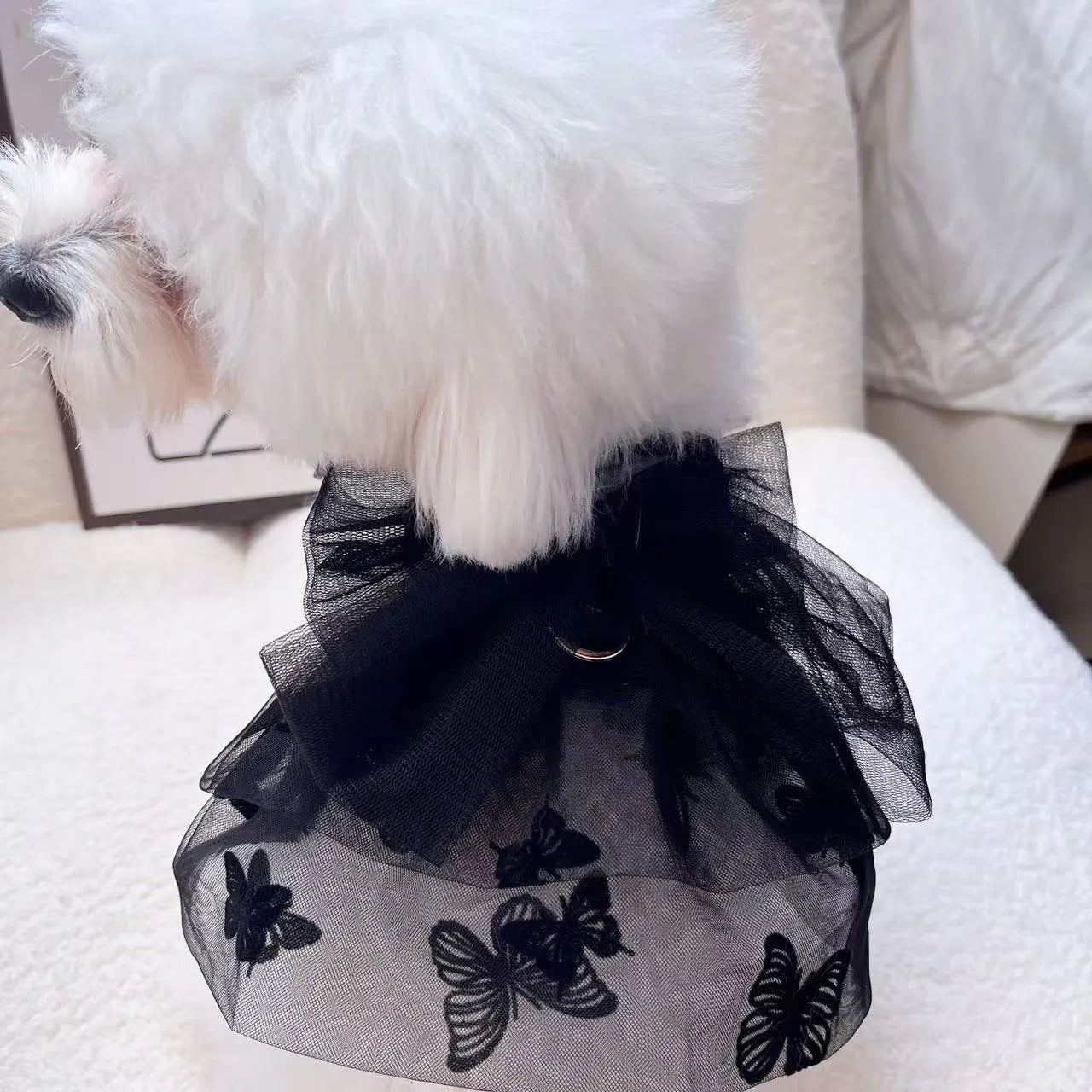 Black gauze princess tulle skirt for small dog or cat with decorative dress styling