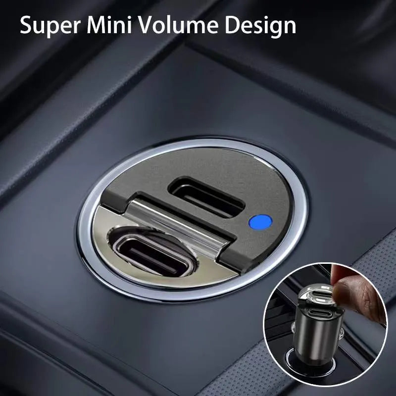 Compact 30W car cigarette lighter charger with zinc alloy housing for PD and QC fast charging