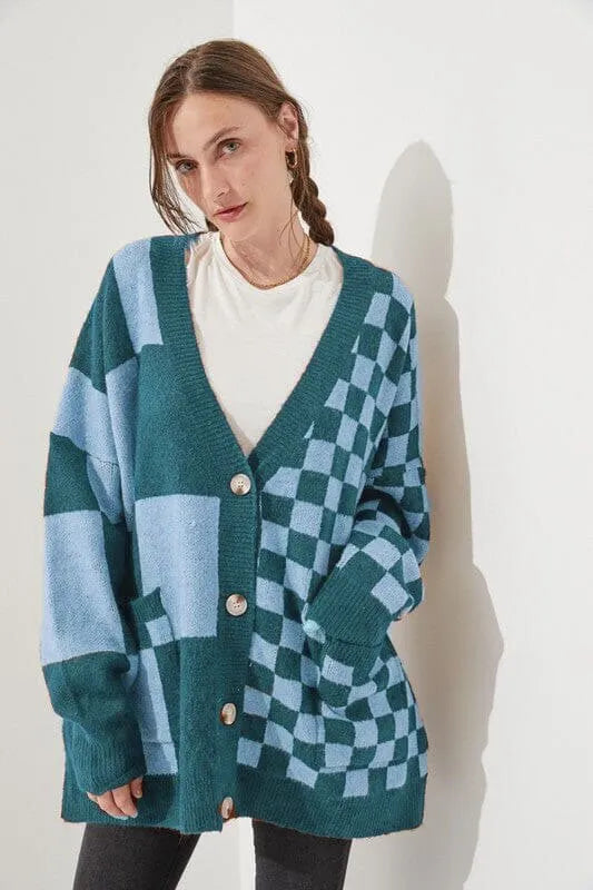 Loose fit polyester knitwear cardigan in grey colour with regular sleeves