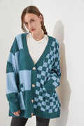 Loose fit polyester knitwear cardigan in grey colour with regular sleeves