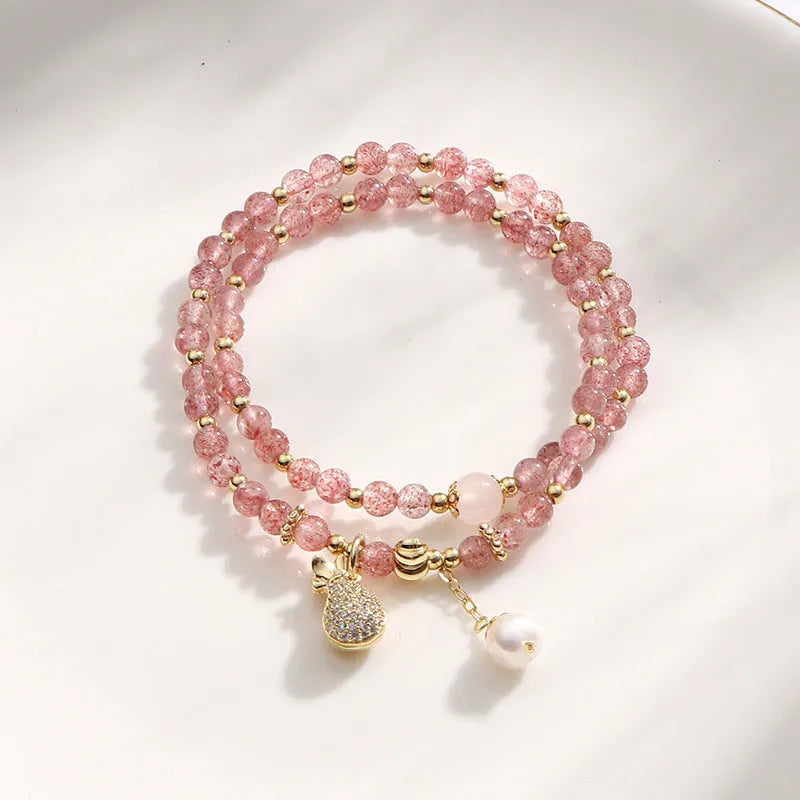 Strawberry quartz geometric bracelet for women with crystal beads for money drawing