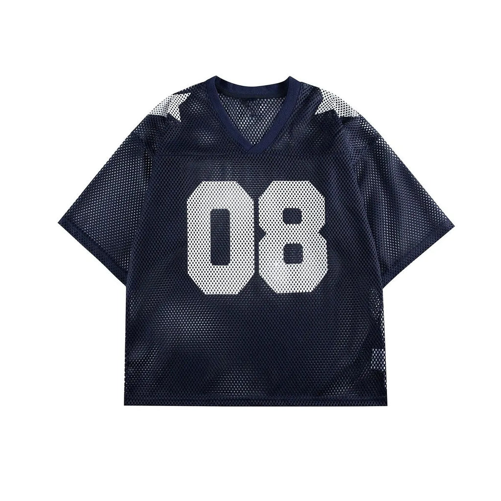 Half sleeve loose pullover shirt with letter pattern in black or navy blue colour