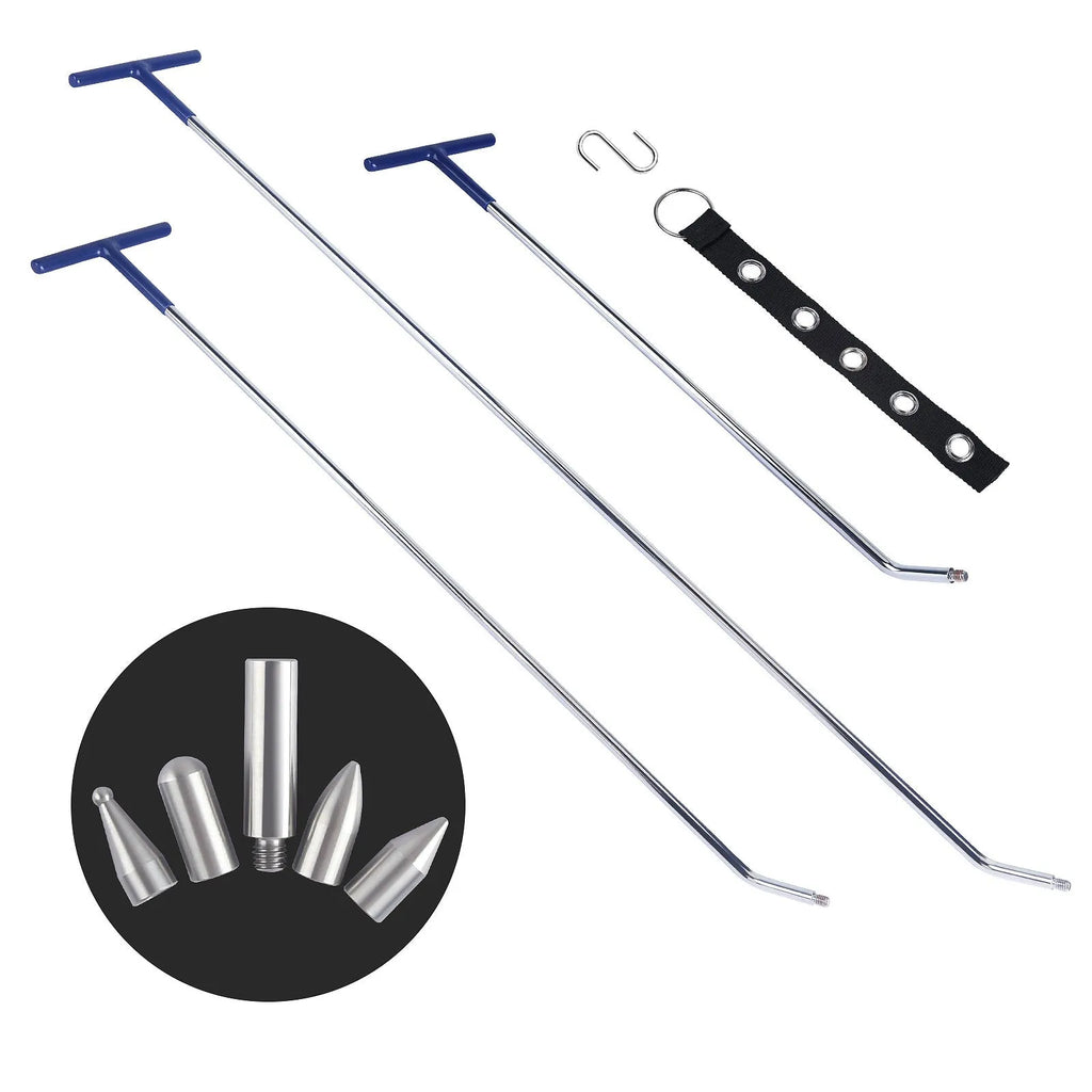 Three-piece alloy steel car dent repair tool set with hooks and crowbars for vehicle body panel maintenance