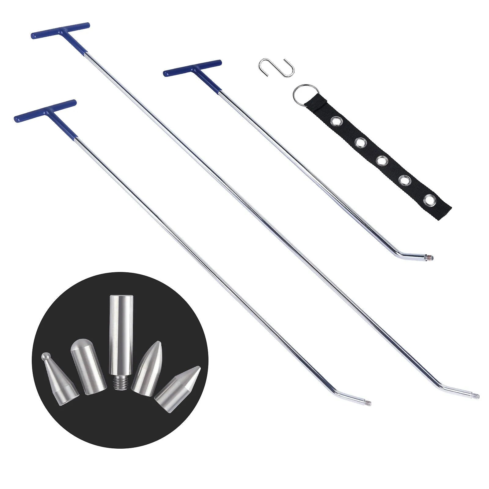 Three-piece alloy steel car dent repair tool set with hooks and crowbars for vehicle body panel maintenance