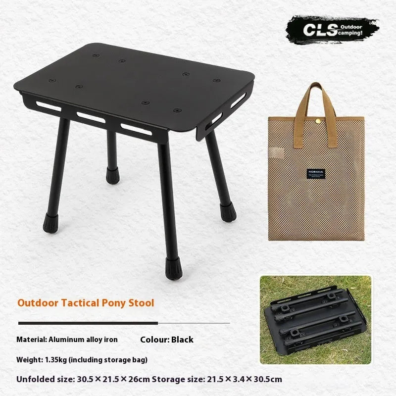 CLS aluminium alloy dual-use camping stool converted to small table with Army Green PU mat cushion