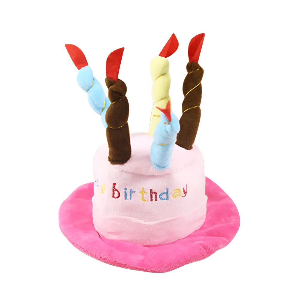 Blue and pink small dog birthday hats for toy breeds on a white background.