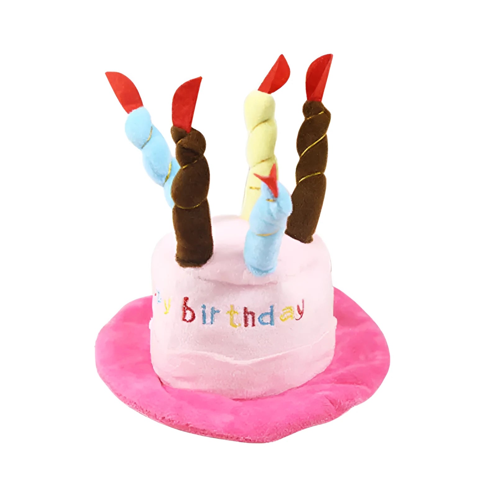 Blue and pink small dog birthday hats for toy breeds on a white background.