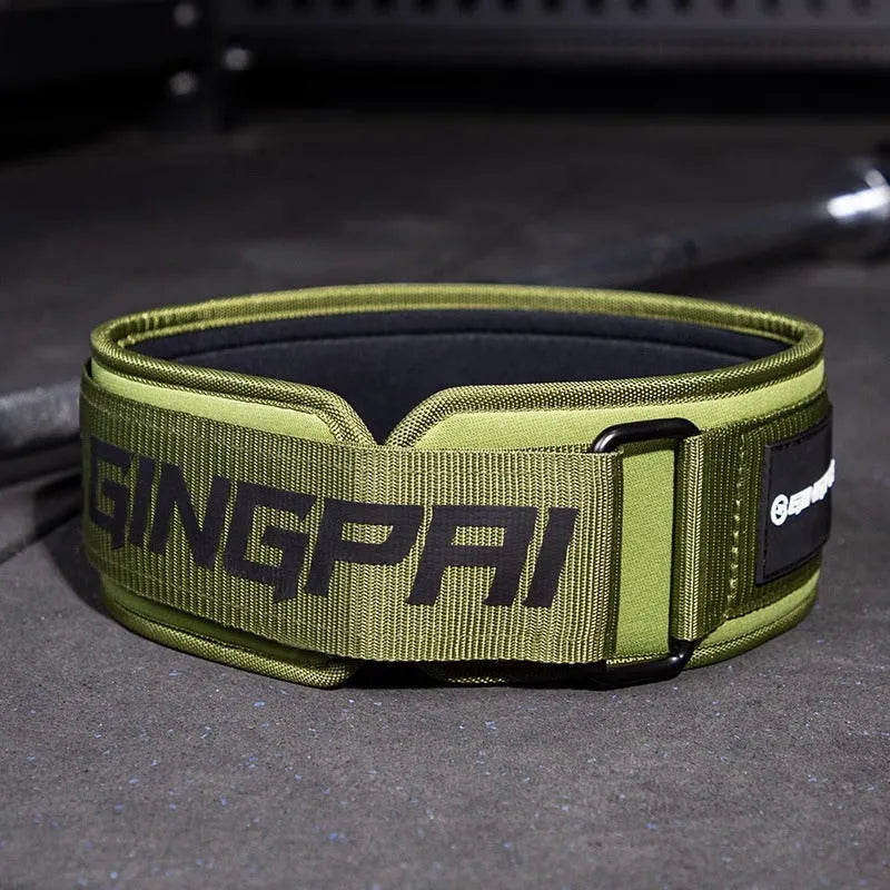 Adjustable abdominal exercising support belt for weightlifting and squats, shown in multiple colour options.