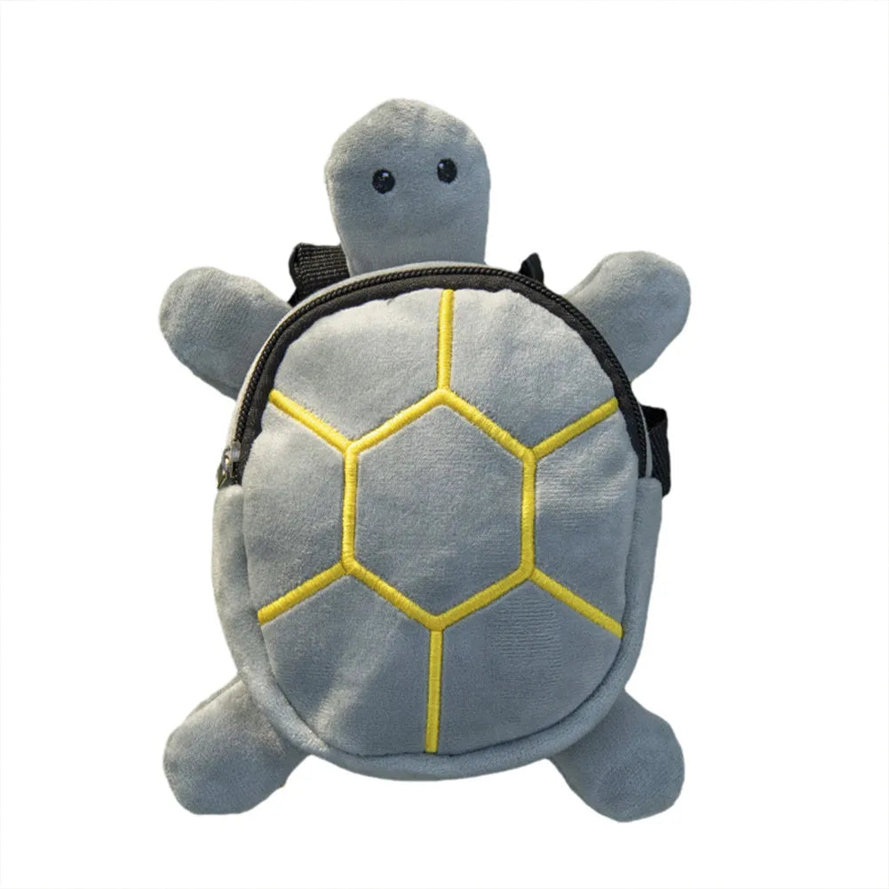 Brown turtle-shaped dog backpack harness with metal zipper and storage compartment
