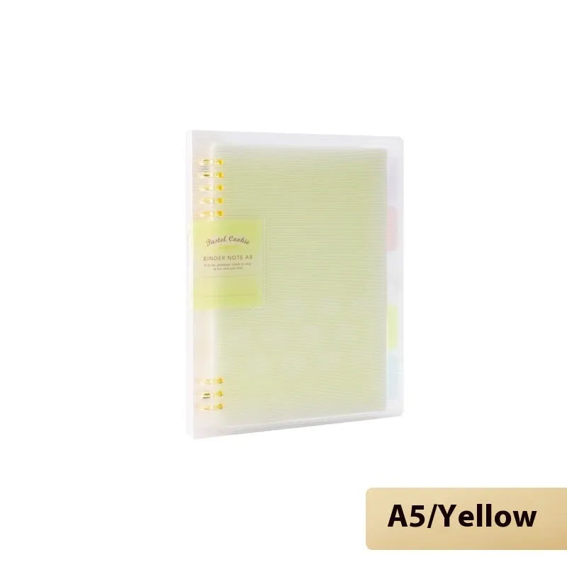 Refillable loose spiral notebook with PP cover in pastel cookie design, A5 and B5 size options shown