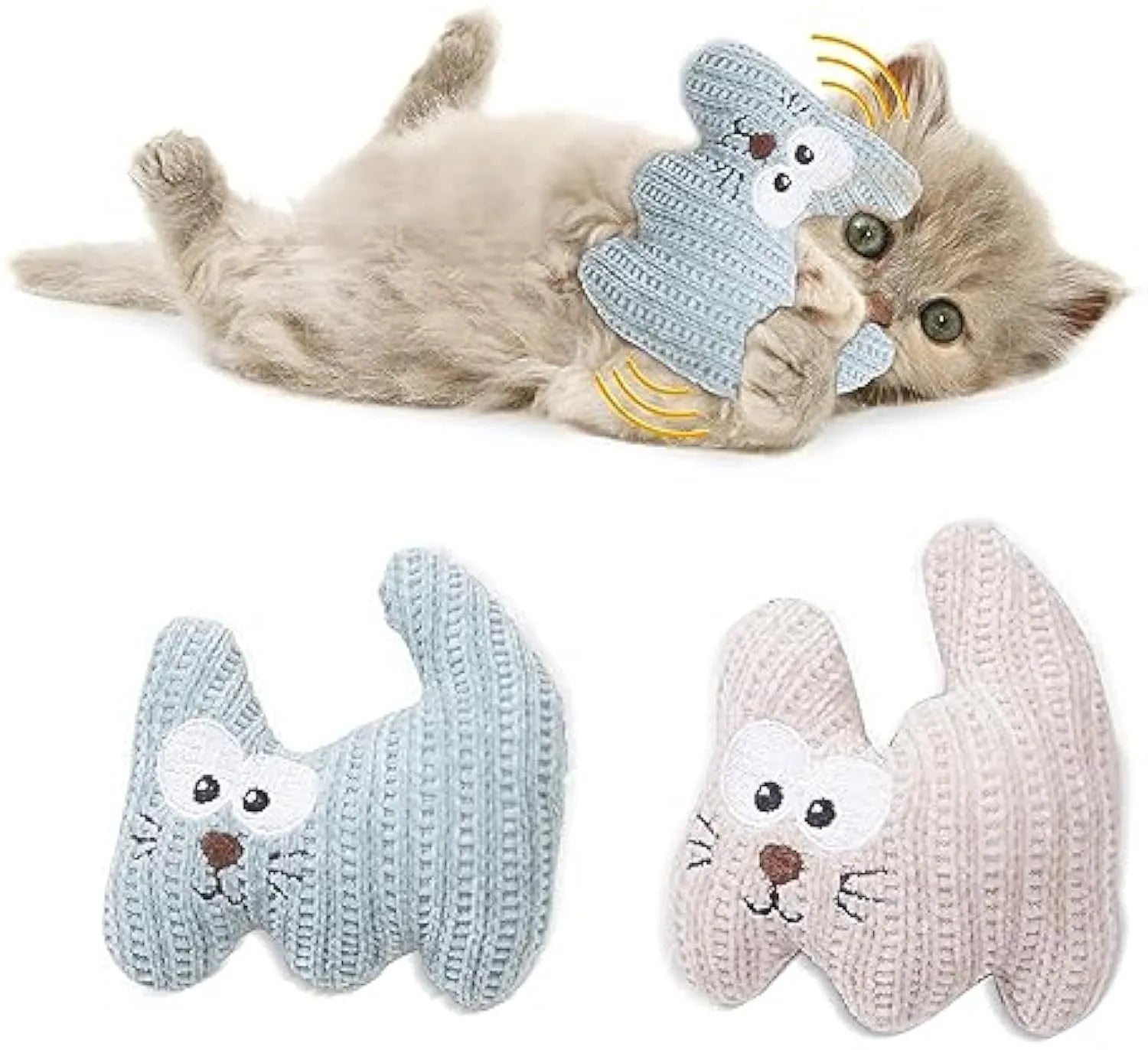 Cyan and light coffee plush rope cat toy with bell and organic catnip filling