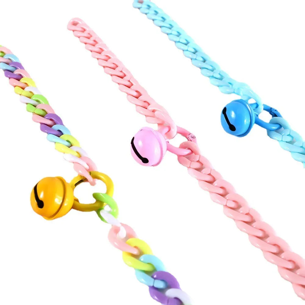 Macaron candy colour plastic chain collar for pet cat or dog on adjustable S or M size setting.