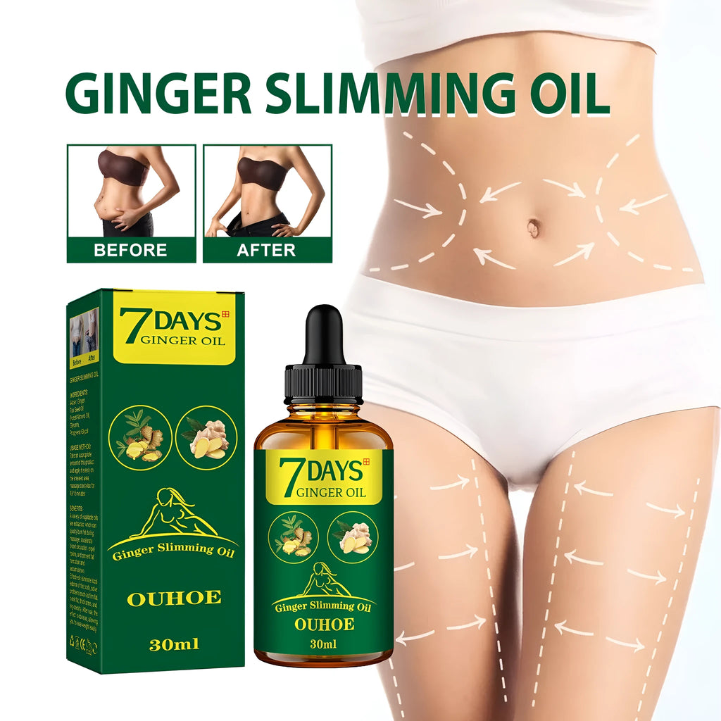 30 ml bottle of ginger firming and slimming body shaping oil.