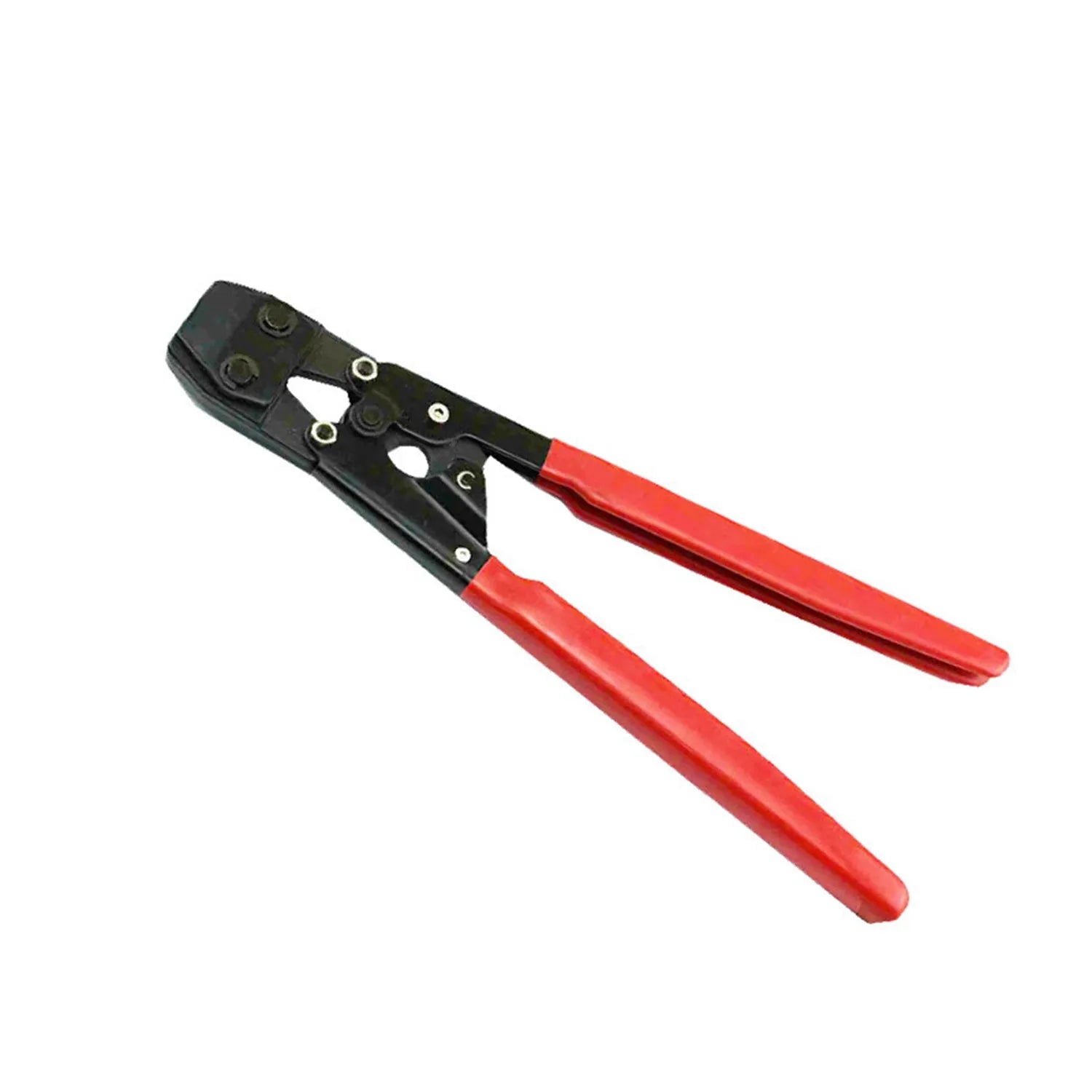 Red cloth PEX single ear clamp set with metal construction and carbon steel cutting edge