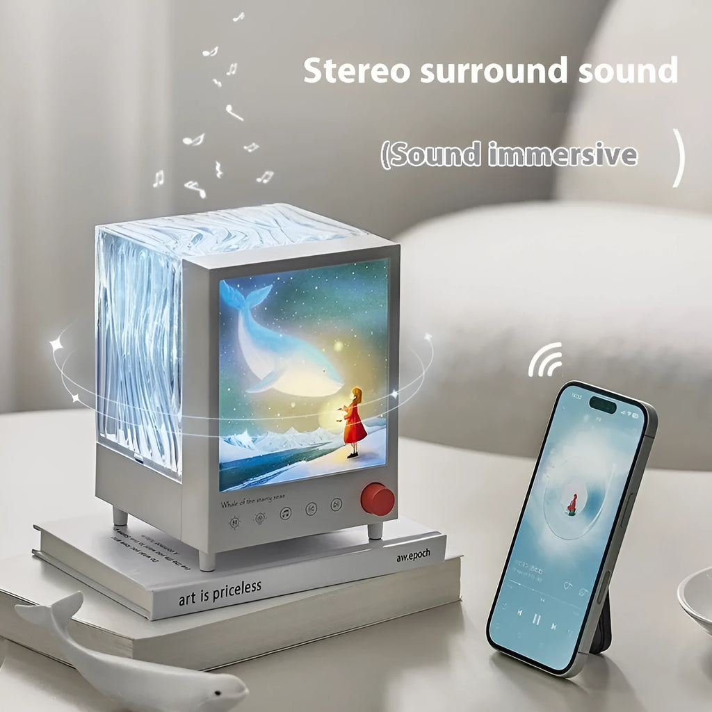 Aurora Treasure Box projection lamp showing Star Sea Whale light colour and compact design