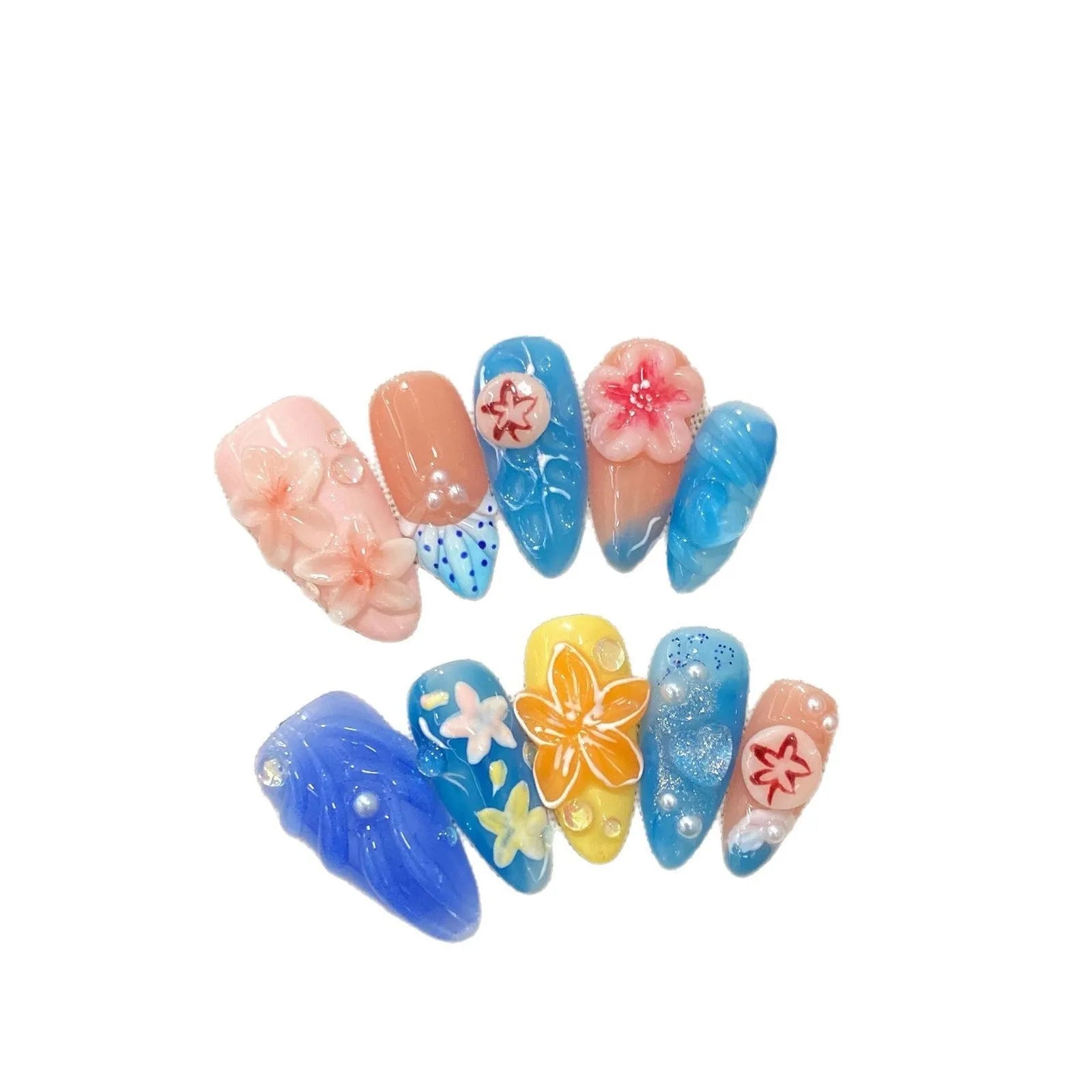 Plastic wearable armour with three-dimensional carved jellyfish marine design in almond nail colour
