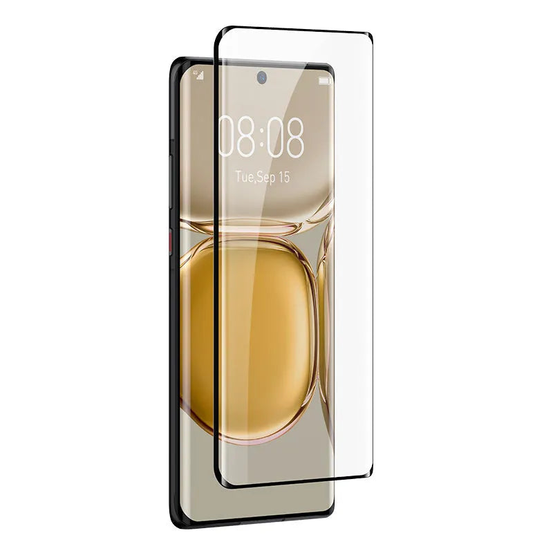 Black full adhesive curved tempered glass screen protector for Huawei P50 Pro with Asahi Glass matte finish and anti-blue light protection