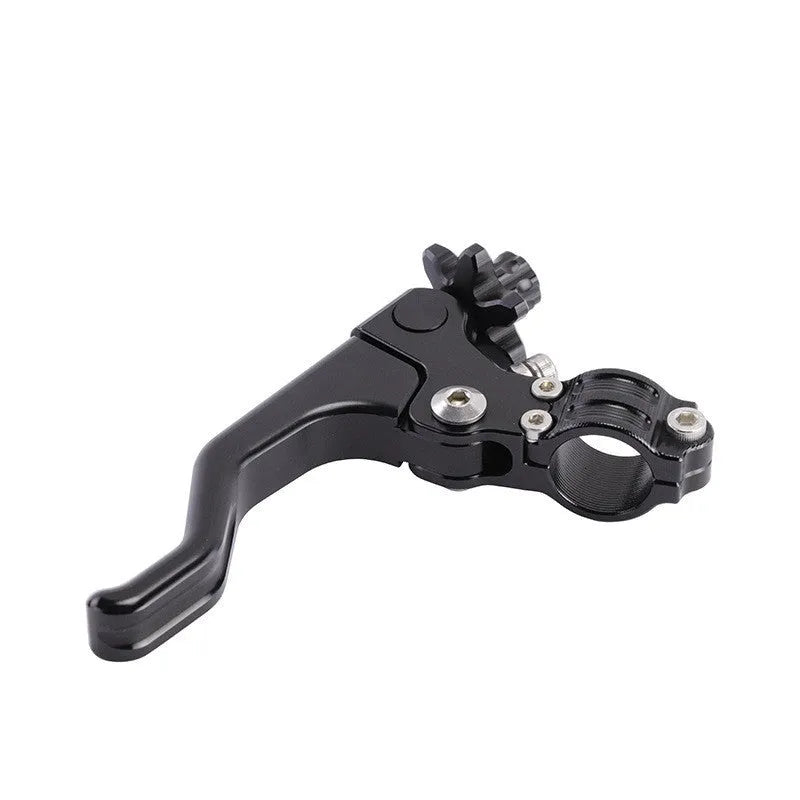 Aluminium alloy two-finger motorcycle clutch lever shown in various colour options including red, black, and silver.
