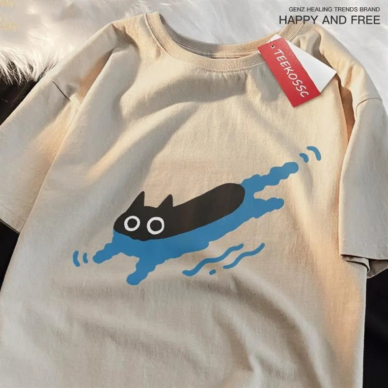 Plus size short sleeve cotton T-shirt in multiple colours for swimming and leisure activities
