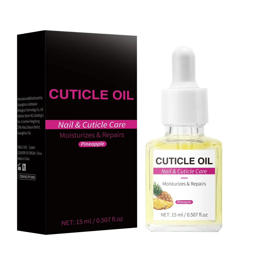 15ml bottle of clear moisturising nail and cuticle oil for nail care treatment.