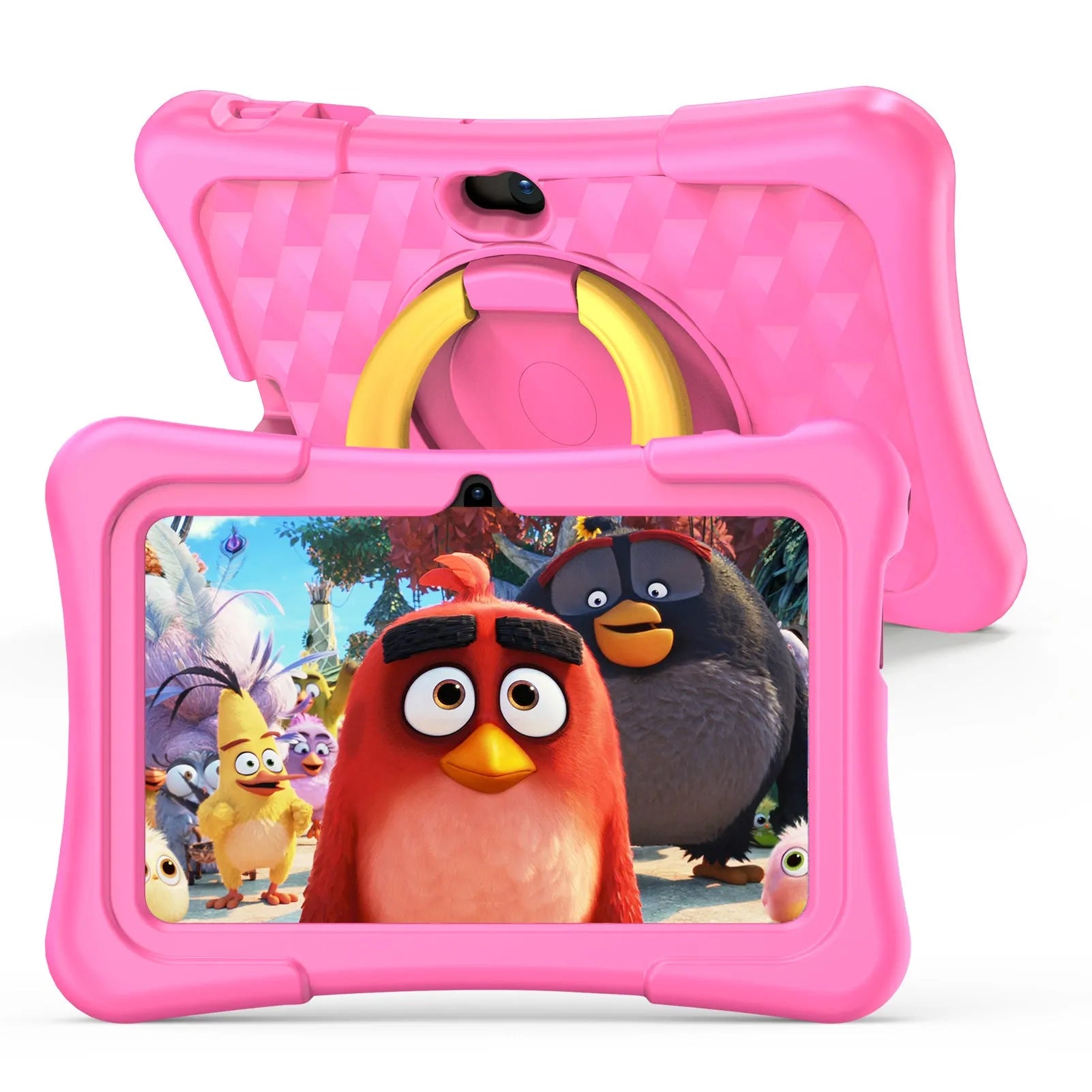 7-inch pink and blue children's educational tablet with silicone protective cover and rotating handle bracket