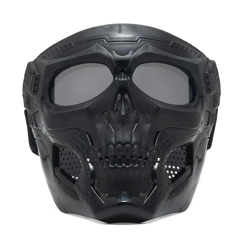Skull riding mirror windproof goggles unisex full frame with interchangeable lens and headband in black