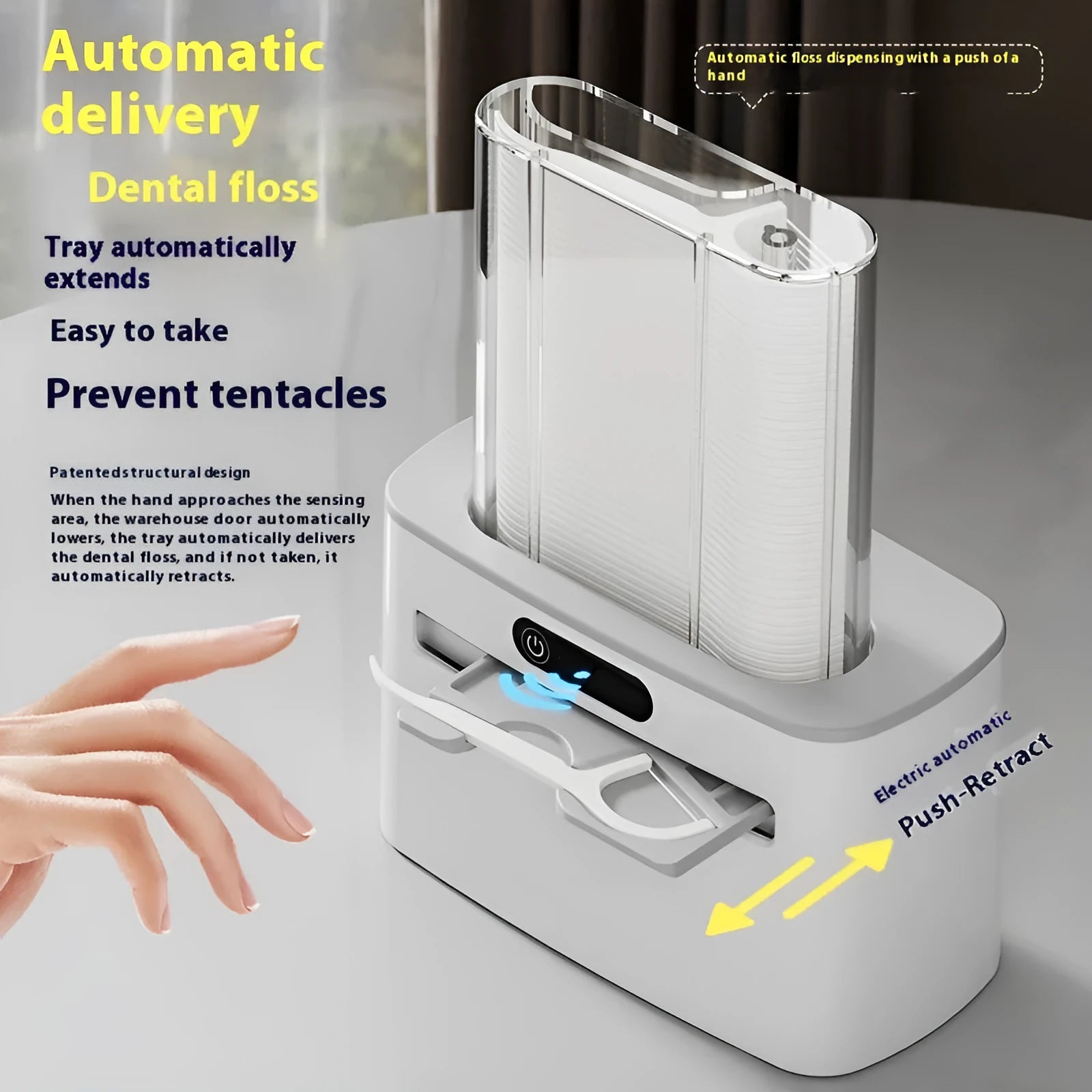 Rechargeable intelligent induction dental floss box in dark grey, light grey, or gold colour