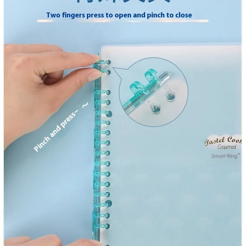 Refillable loose spiral notebook with PP cover in pastel cookie design, A5 and B5 size options shown