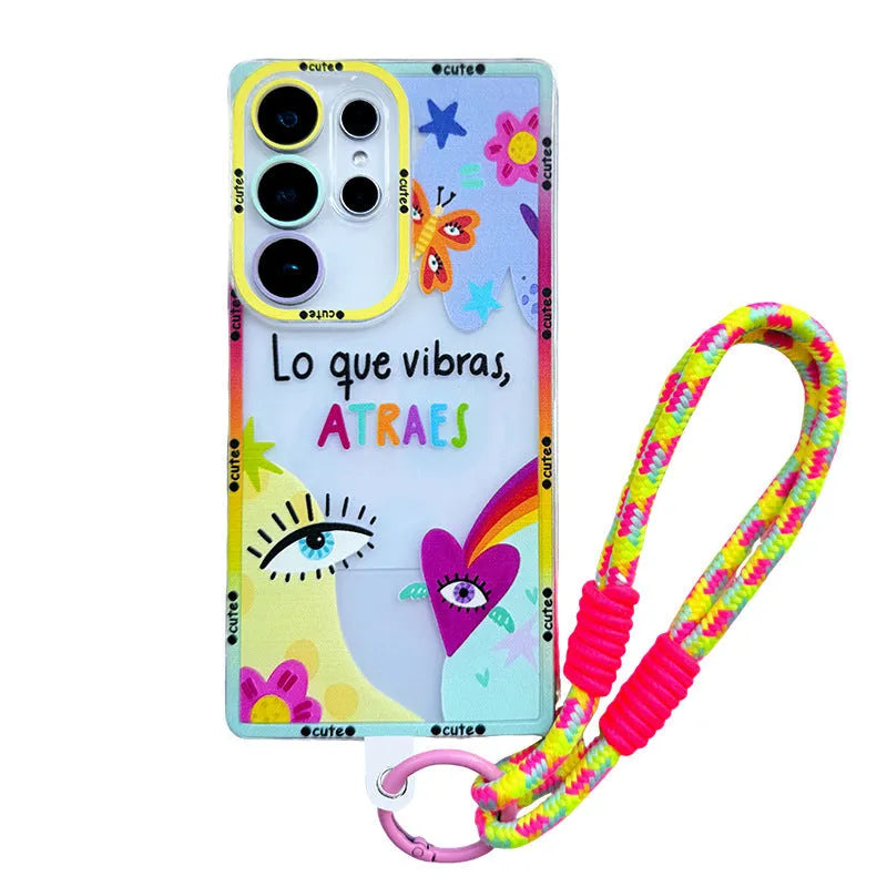 Transparent TPU phone case for Samsung with lanyard and chain