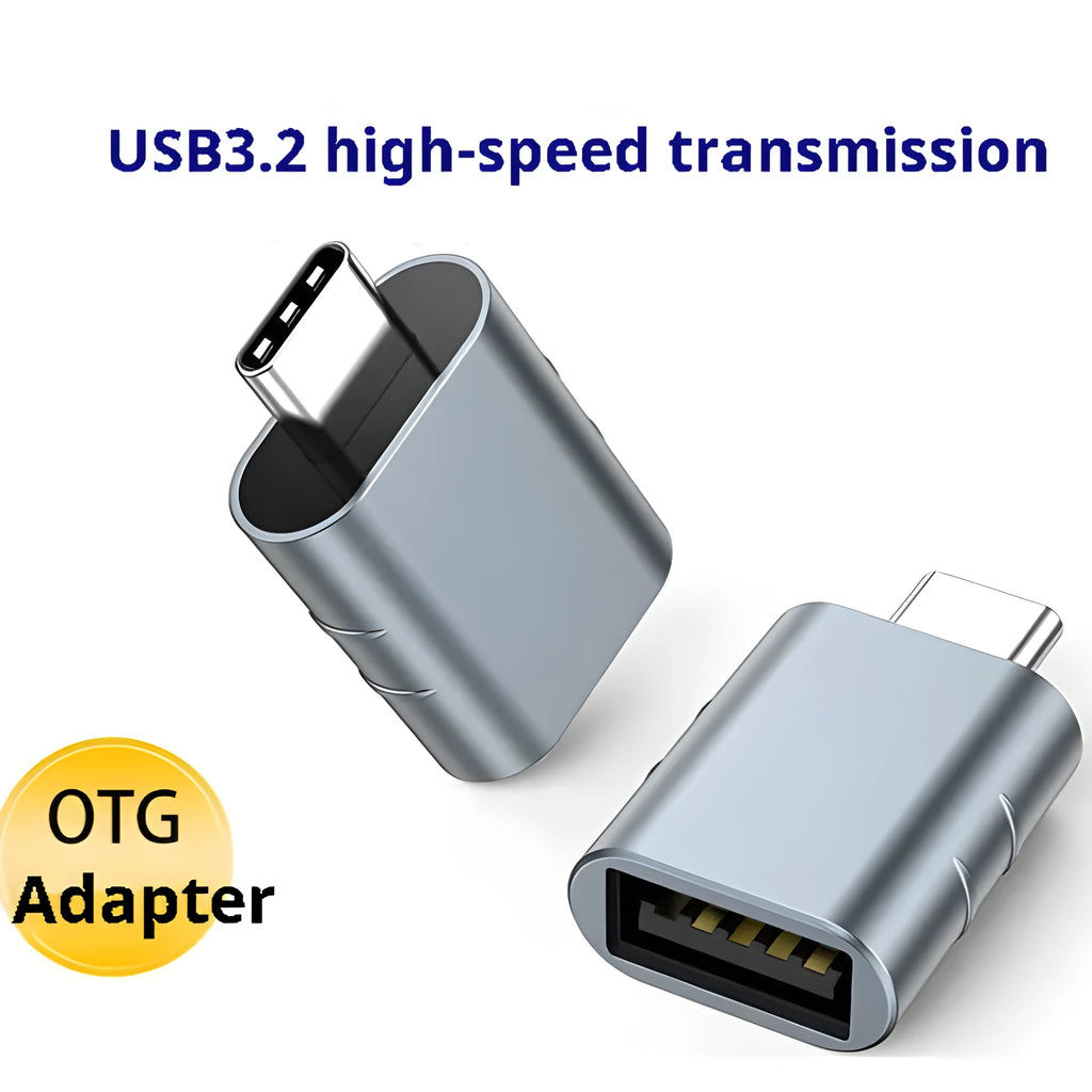 USB data and charging converter adapter in zinc alloy shell, shown in one of seven colour options.