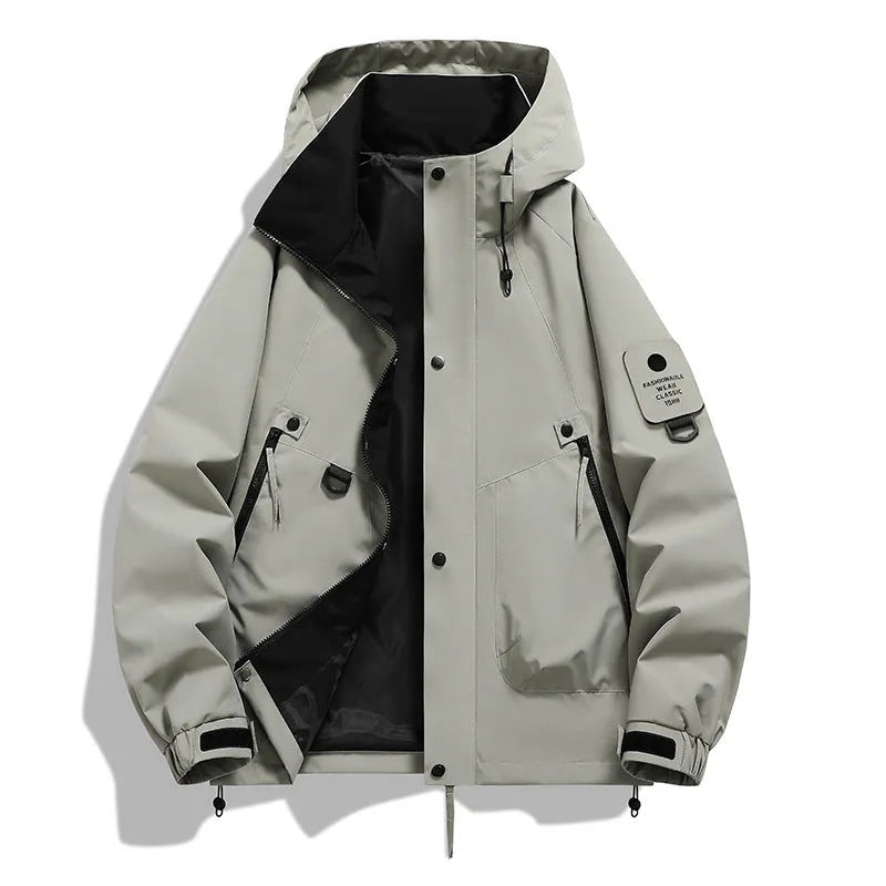 Men's Casual Waterproof Jacket with 5000mm Rating in Polyester, Windproof, Available in Beige, Black, Gray Green, Sand Brown, Fluorescent Green, Cherry Blossom Powder, Peach Pink, Lemon, Mocha, Carmine, Moon Shadow Gray, Peace Blue, S-3XL