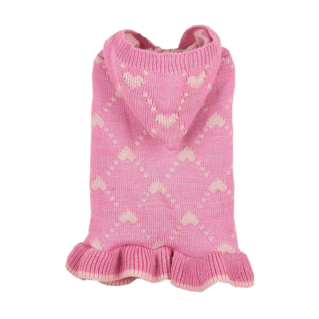 Small Dog Sweater Hoodies Dress Winter Knit Cute Clothing Heart Puppy Clothes with Four Colour Options and Four Sizes Including XS for Tiny Breeds