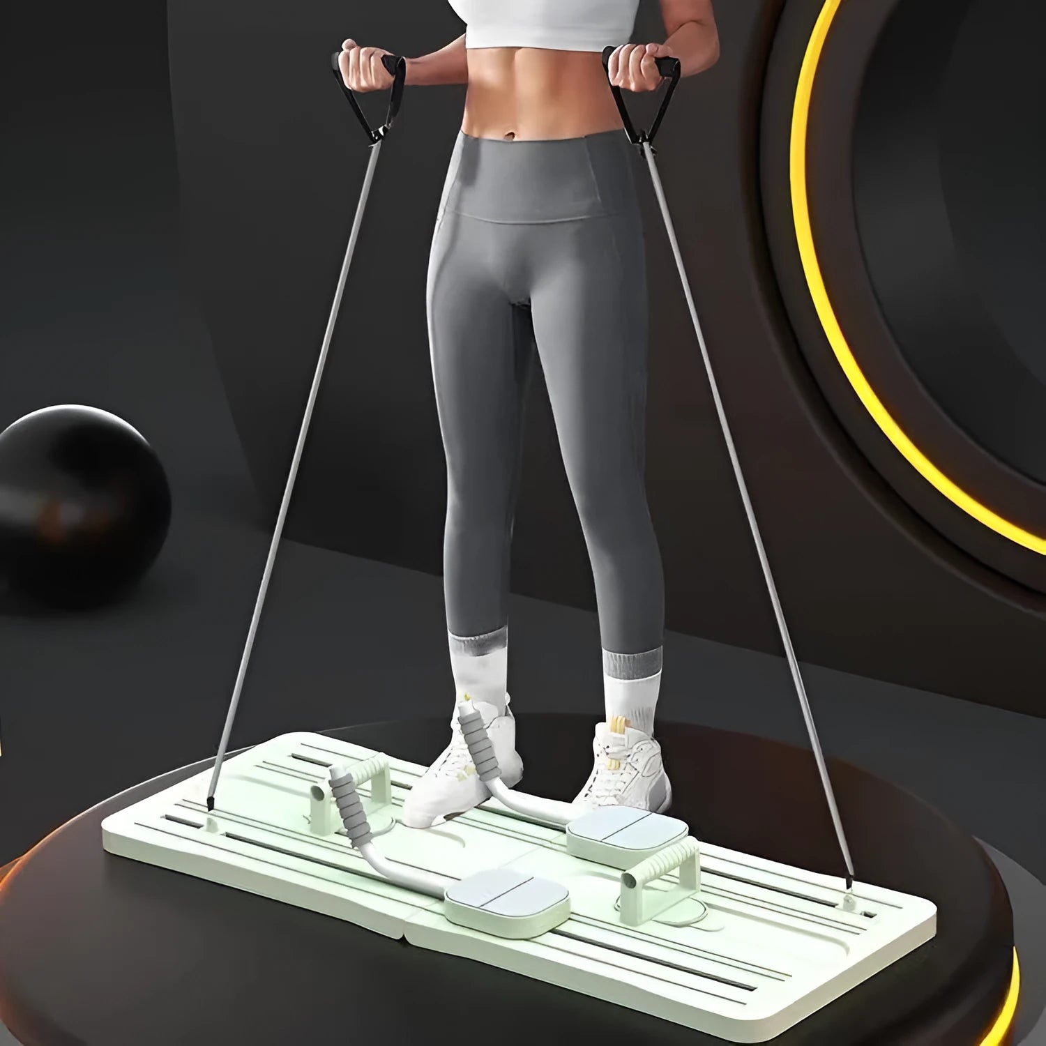 Foldable PP fitness board with belly panel in black, pink or purple colour options