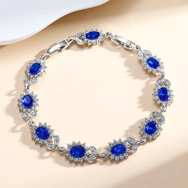 Women's simple alloy bracelet with inlaid zircon stones in nine colour variations