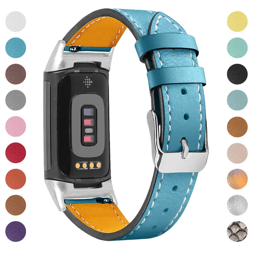Genuine leather replacement watch strap for Fitbit Charge 5 and Charge 6 in multiple colour options