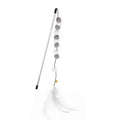 Colourful cat teaser toy rod with bell, feathers and pompons on 31cm stick