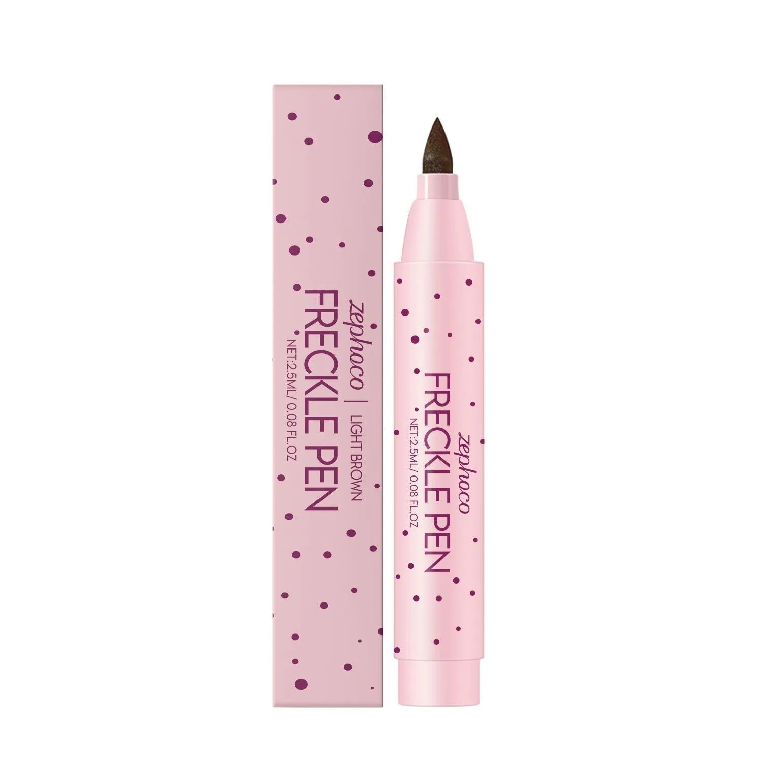 Freckle cosmetic pencil for applying faux freckles in dark brown and light brown shades