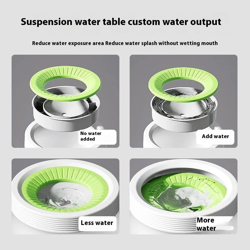 Green suspended pet water bowl and plate for dogs and cats