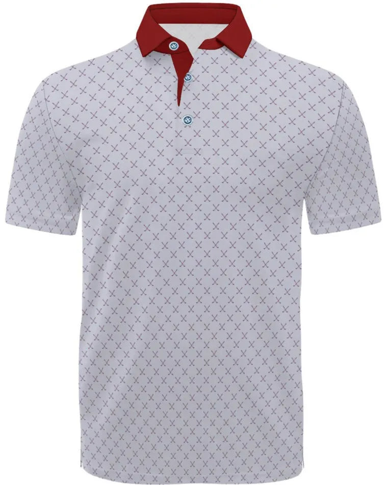 Man wearing a 3D print short sleeve top with Japanese retro style and zipper details.