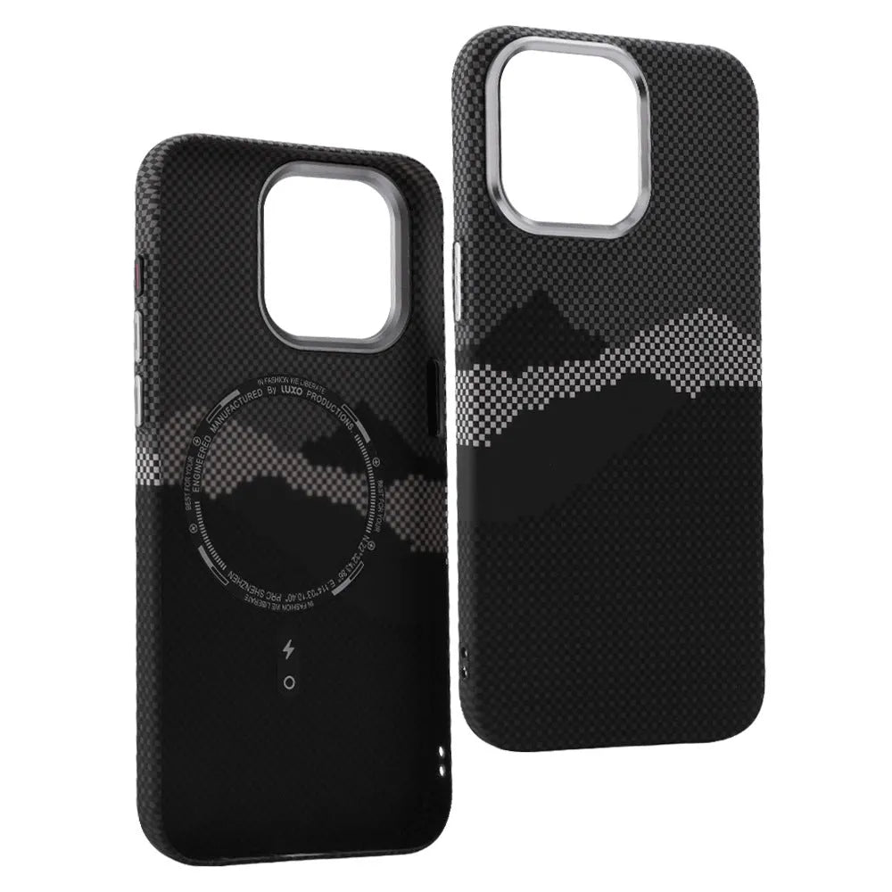Kevlar magnetic carbon fiber texture hard PC phone case for iPhone in black with frosted finish