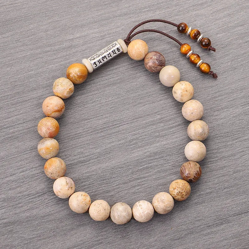 Wood colour stone handmade bead bracelet with European American retro simple design