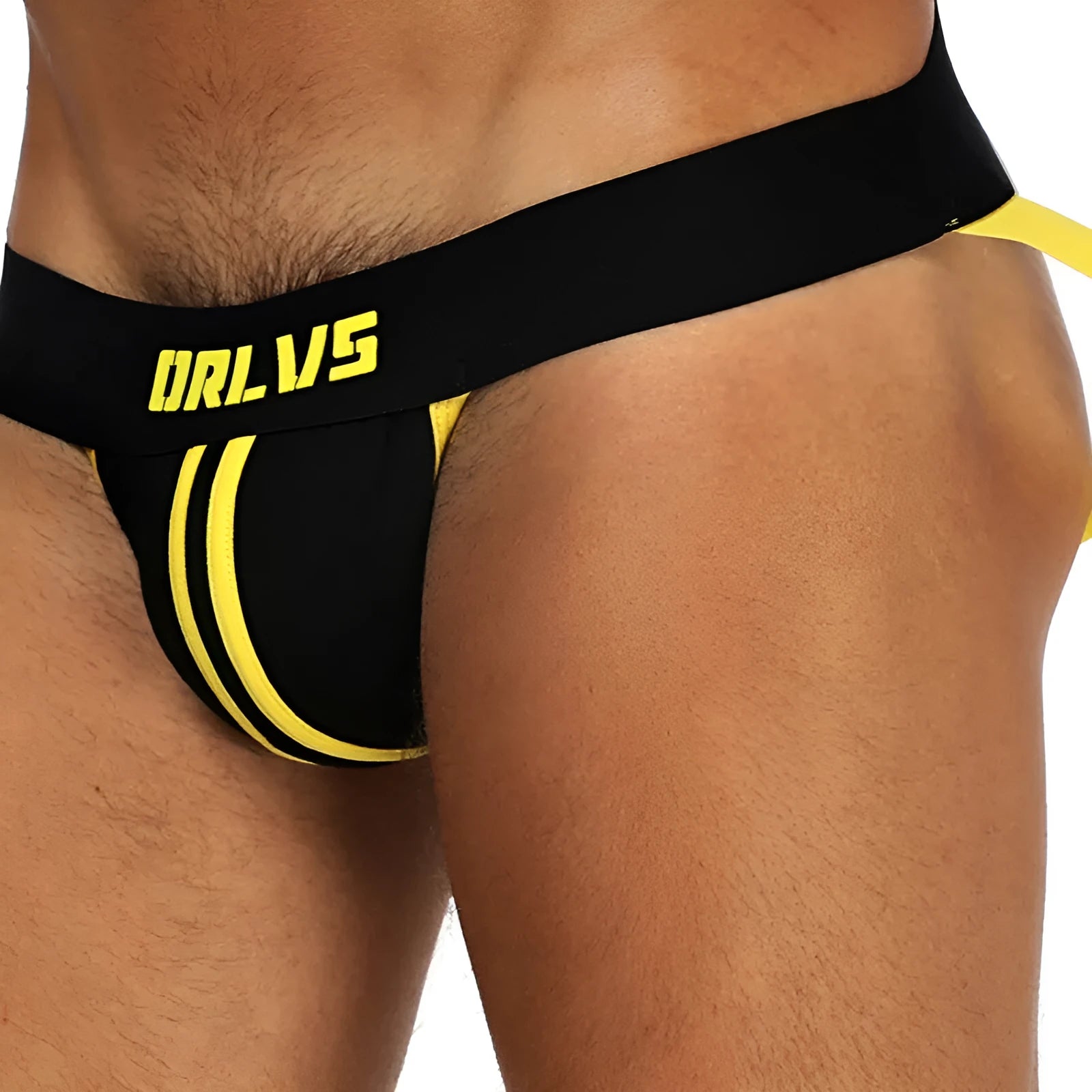Men's cotton low waist thong in solid colour with double belt back design, front view