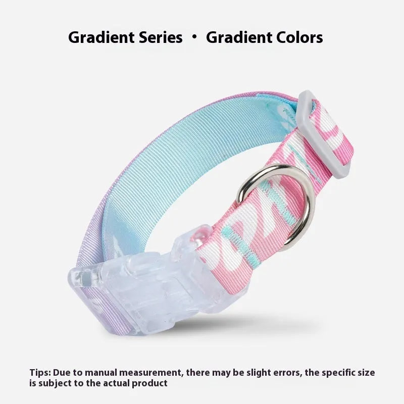 Adjustable nylon dog collar with cartoon gradient print in Panda Green colour, shown in size M.