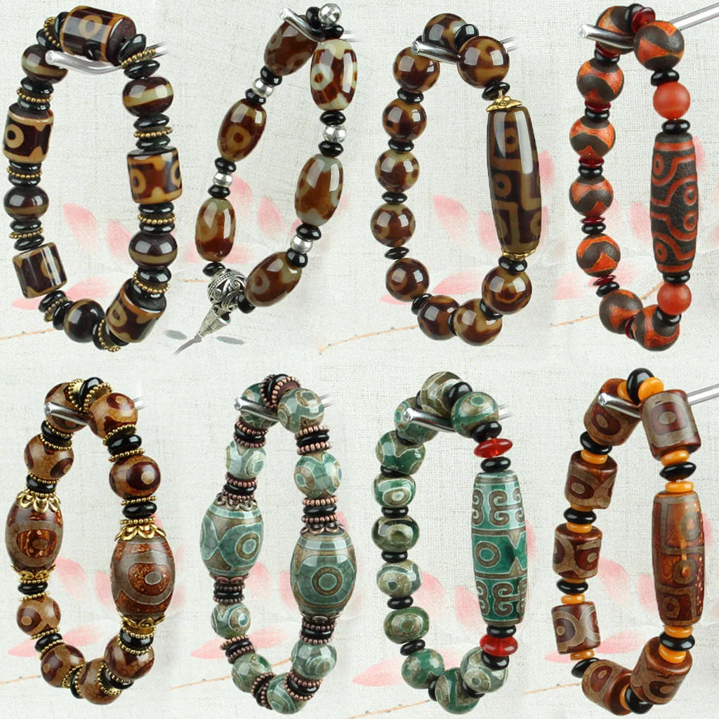 Agate Tibetan dzi bead bracelet with three-eye design and polished finish