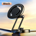 Telescopic folding car phone holder with magnetic suction for instrument panel mounting in black or silver