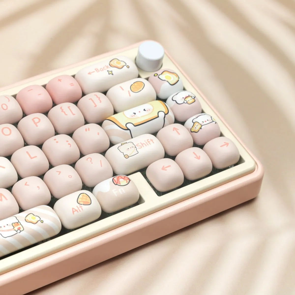 MOG profile PBT keycap set with steamed bread and bear design, 143 keys laid out.