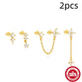 S925 sterling silver clover petal earrings with electroplated gold geometric design