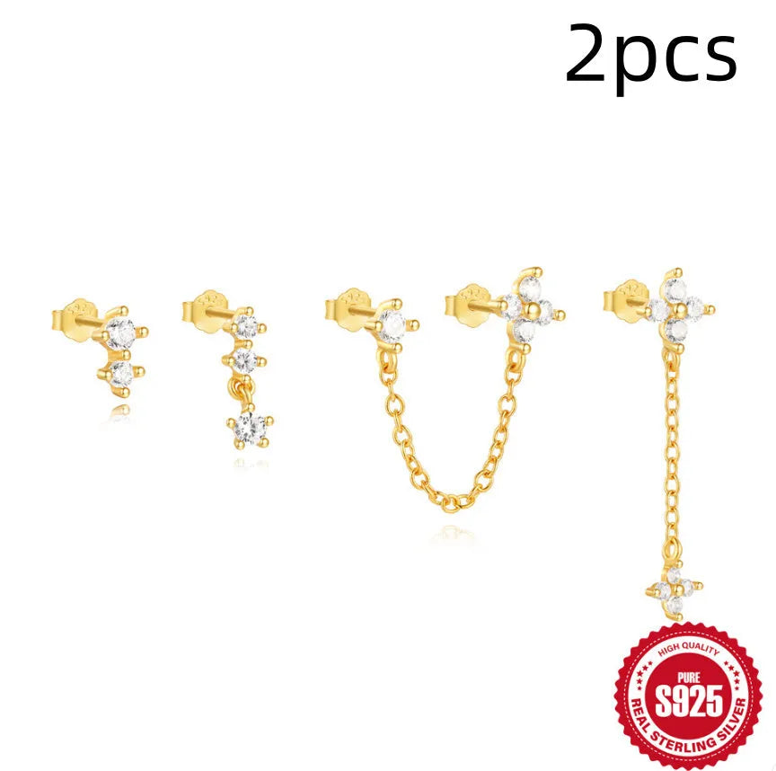 S925 sterling silver clover petal earrings with electroplated gold geometric design