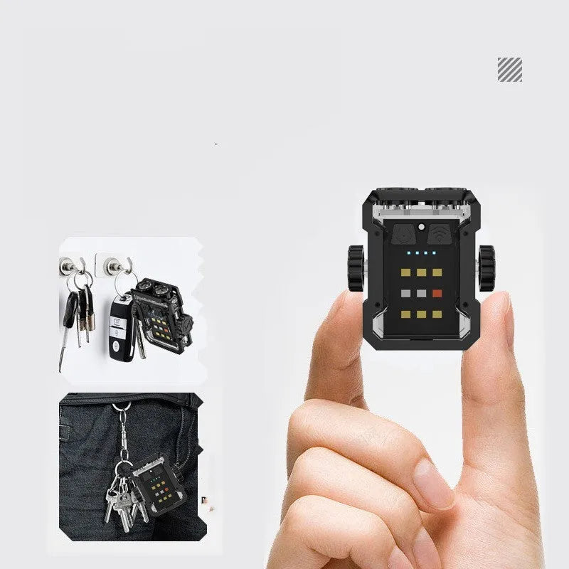Black aluminium alloy mini keychain light with fingertip gyro and Type-C port